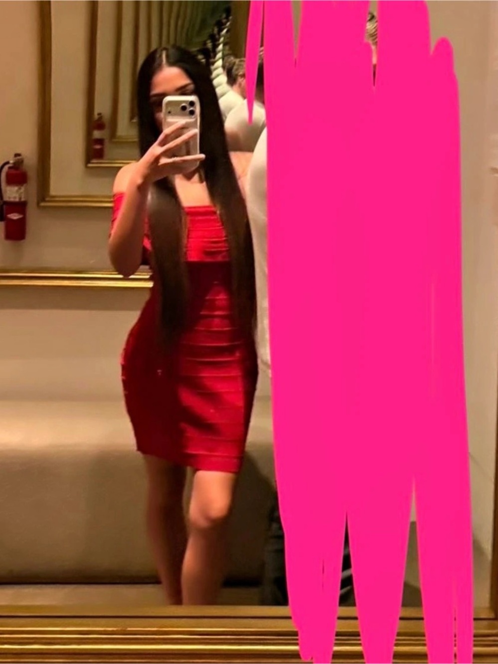 Red off shoulder bandage dress